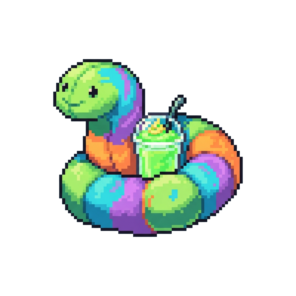 A Giant Plush Gummy Worm Toy with Monster Slushie