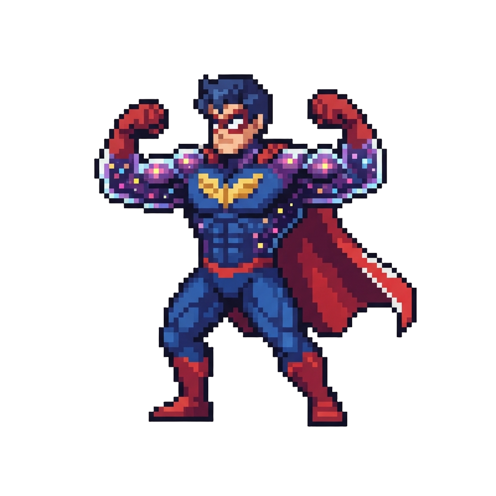 A Superhero Flexing Glowing Cosmic Muscles