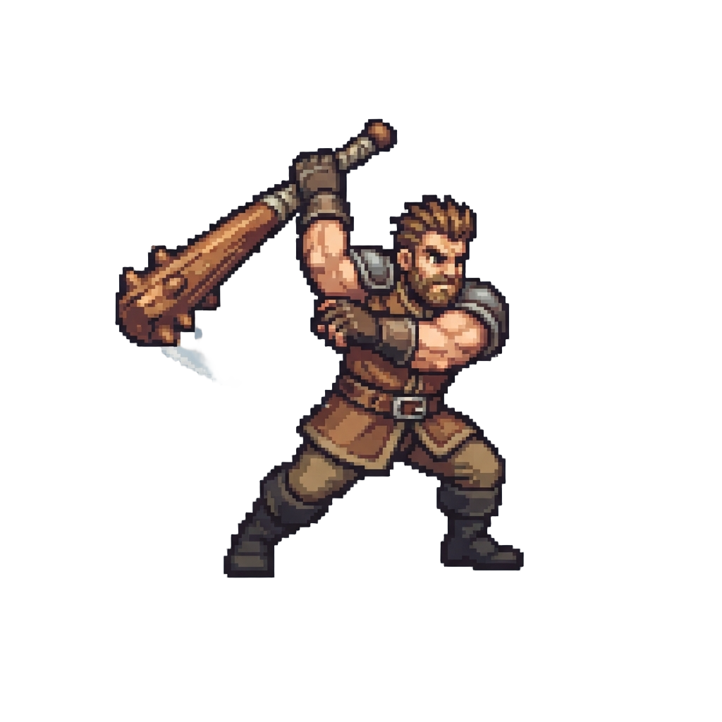 A Brawny Club Fighter Swinging a Heavy Baton