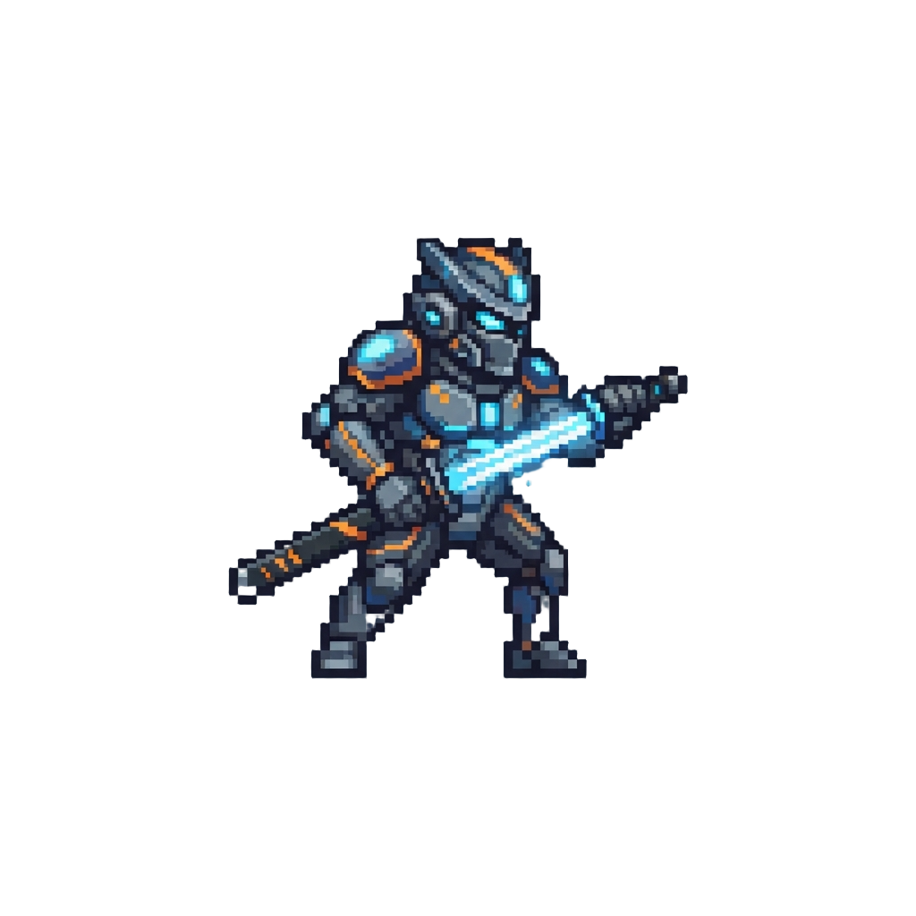 A High-tech Suit Warrior Unsheathing a Glowing Samurai Sword