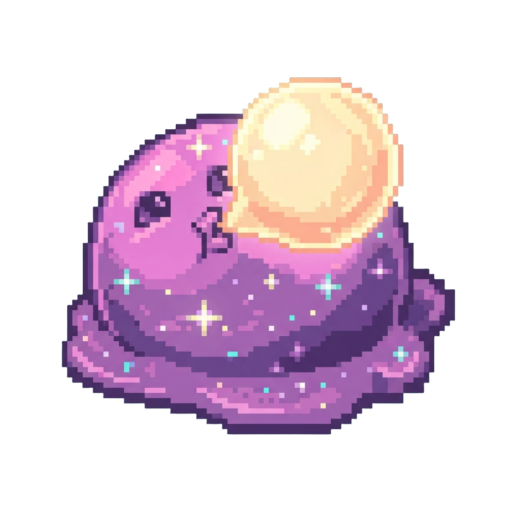 A Sentient Glitter-slime Puddle That Comically Blows a Glowing Bubble