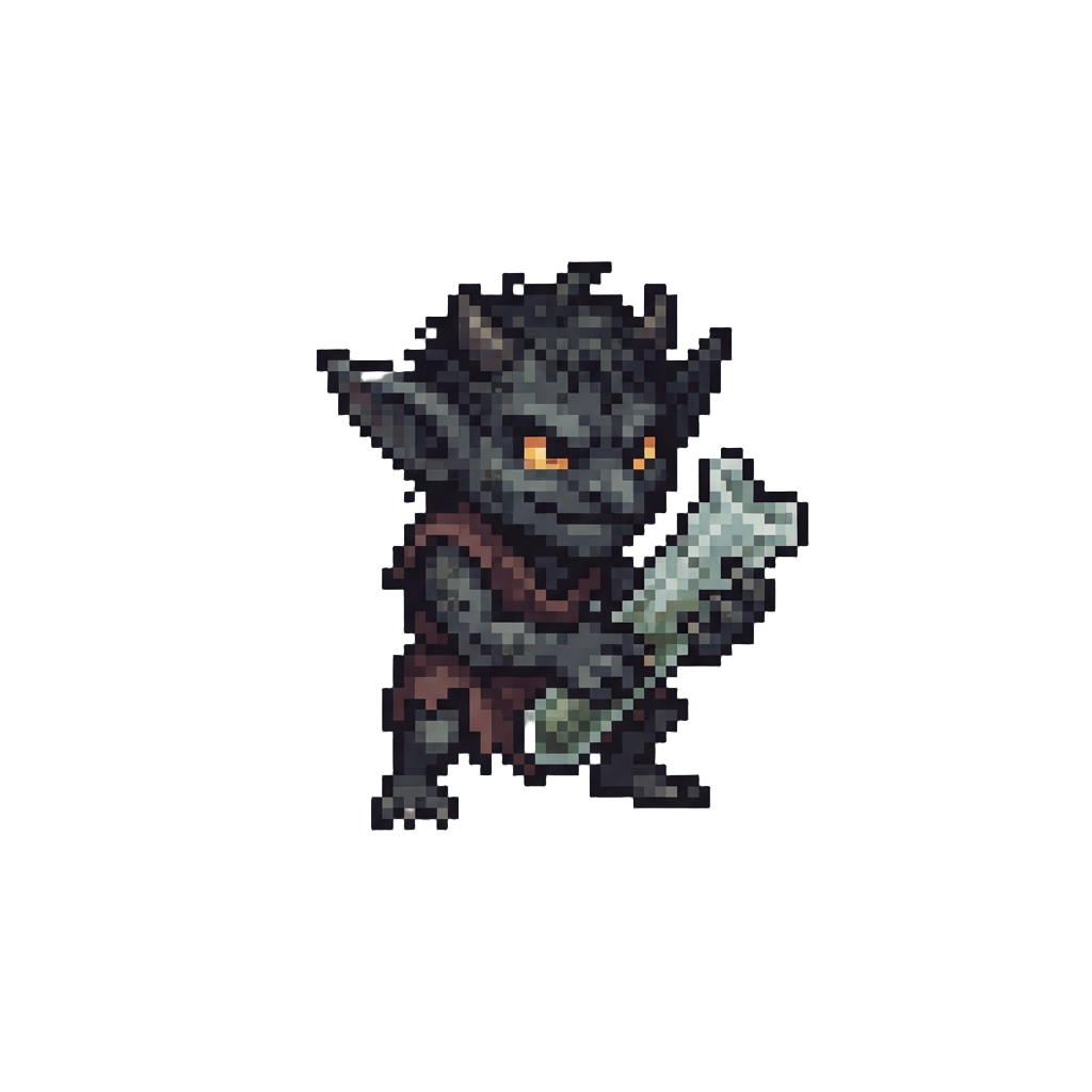 A Miniature Soot-covered Gremlin Holding a Broken Test Tube