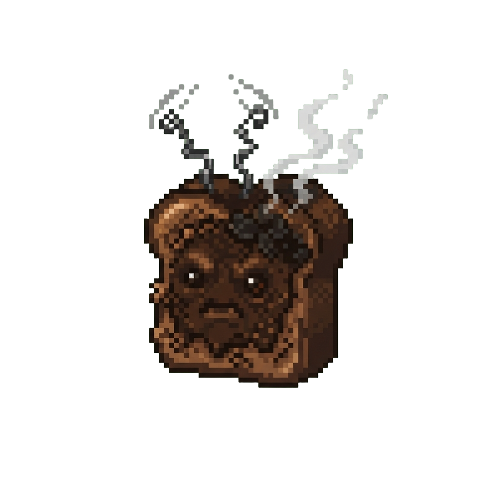 A Smoking Burnt-toast Monster with Tiny Twitching Wire Antennae