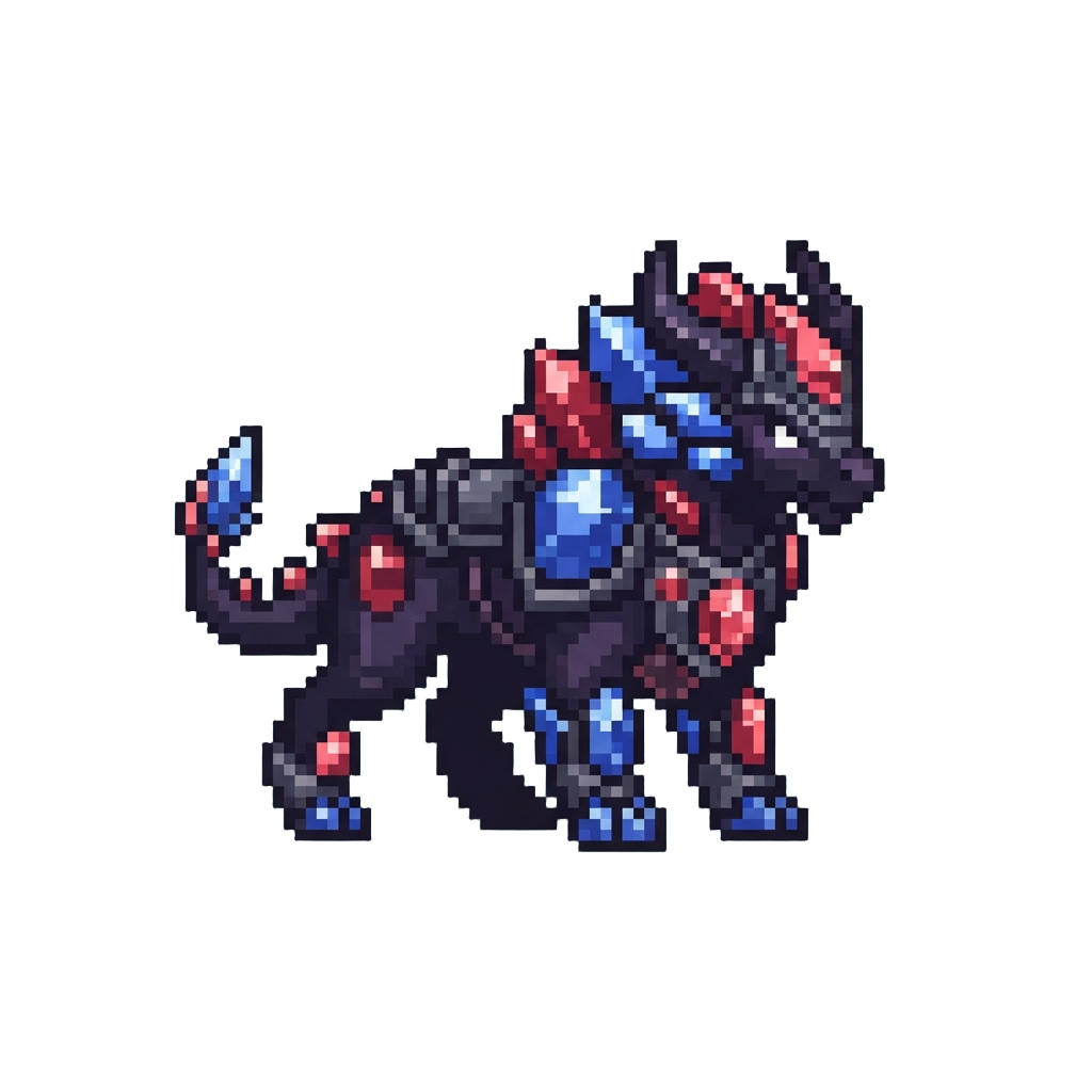 A Majestic Crystalline Shadow-beast with Gem-encrusted Armor
