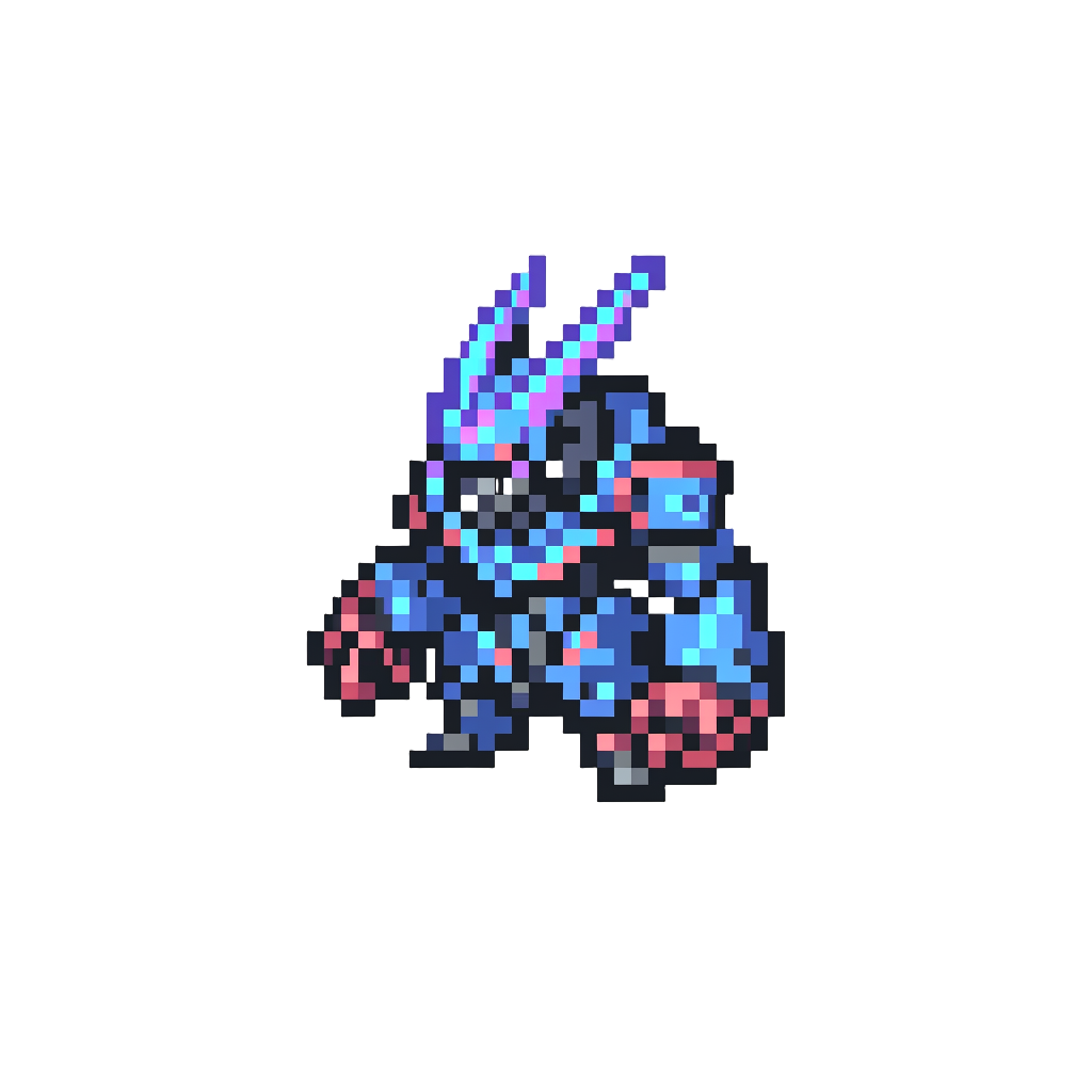 A Neon-charged Cybernetic Apex Titan with Laser Blade Horns