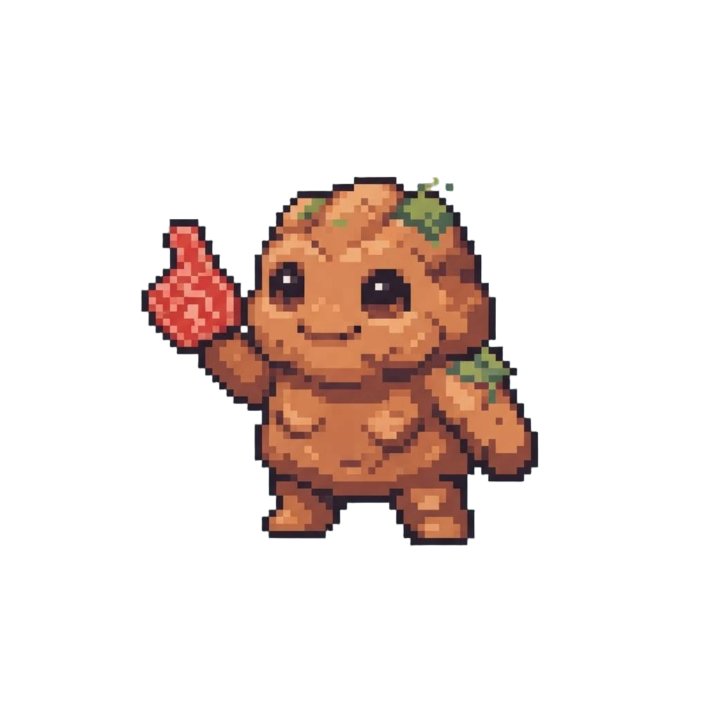 A Clumsy Clay-textured Mashup Creature Waving a Tiny Foam Finger