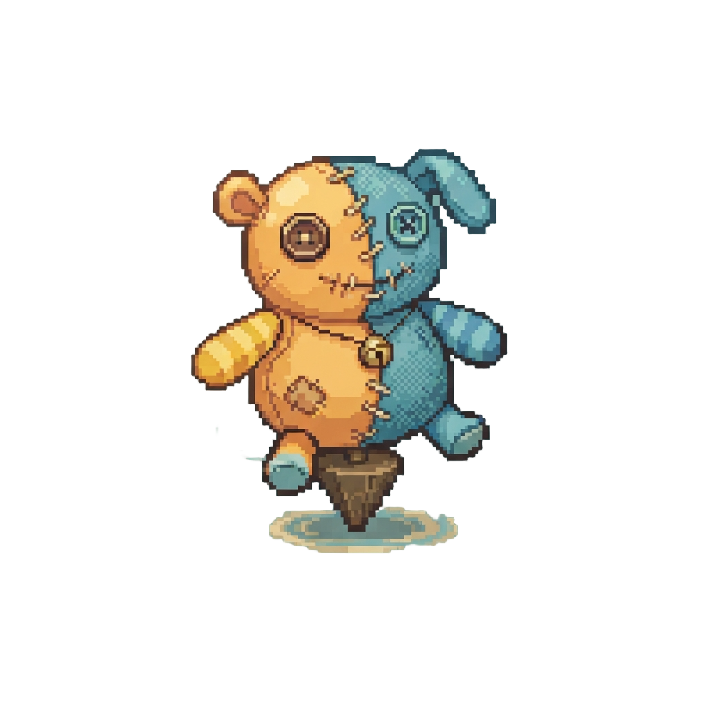 A Mismatched Half-and-half Toy Critter Spinning Like a Clumsy Top
