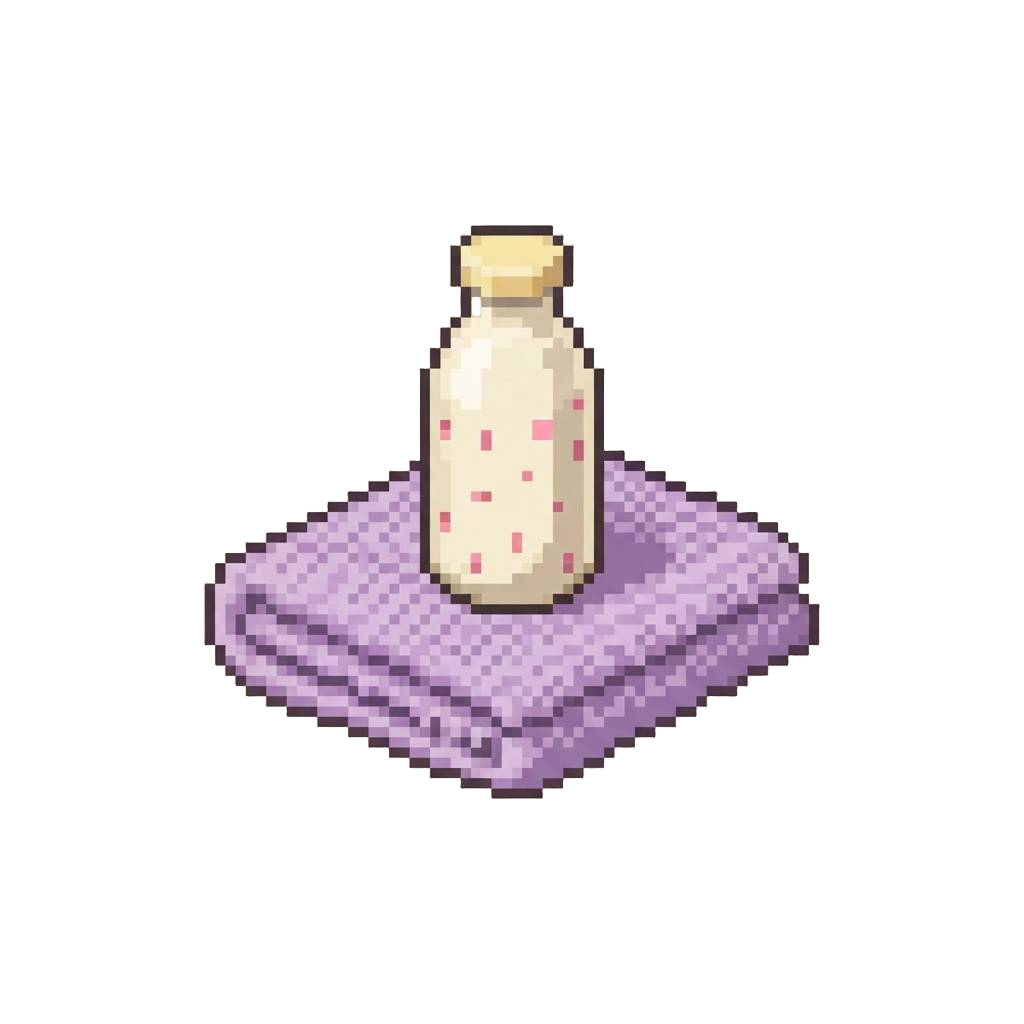 A Cute Polka-dot Milk Bottle and a Soft Lilac Fleece Blanket