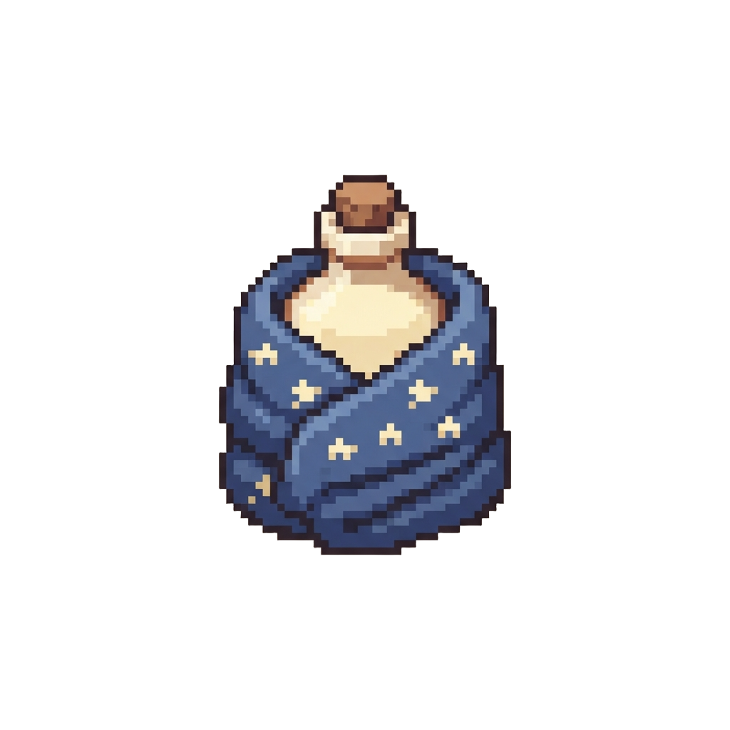 A Miniature Warm Milk Flask and a Star-patterned Navy Blanket