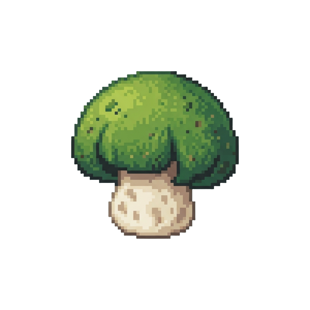 A Goofy Green Bowl-cut Shaped Like a Fuzzy Mossy Mushroom