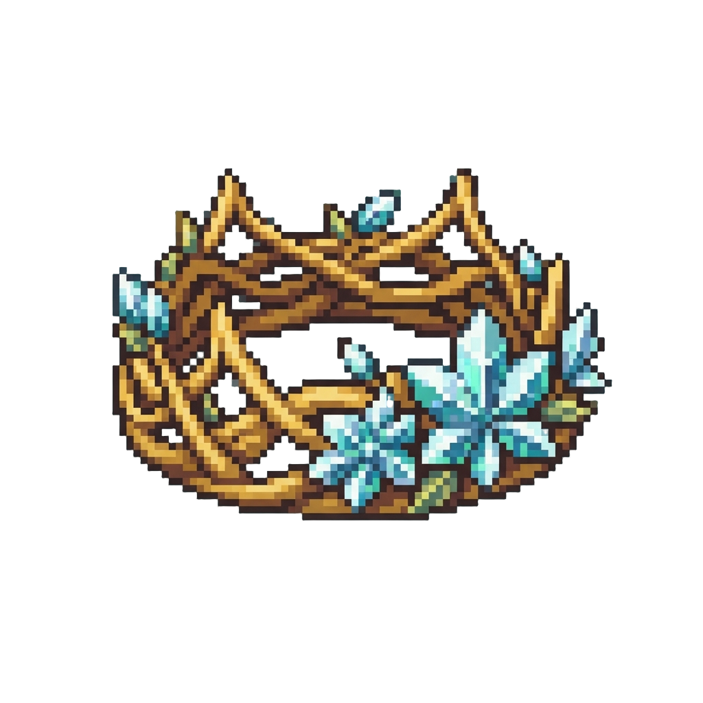 A Majestic Crown of Braided Golden Vines with Blooming Crystal Flowers