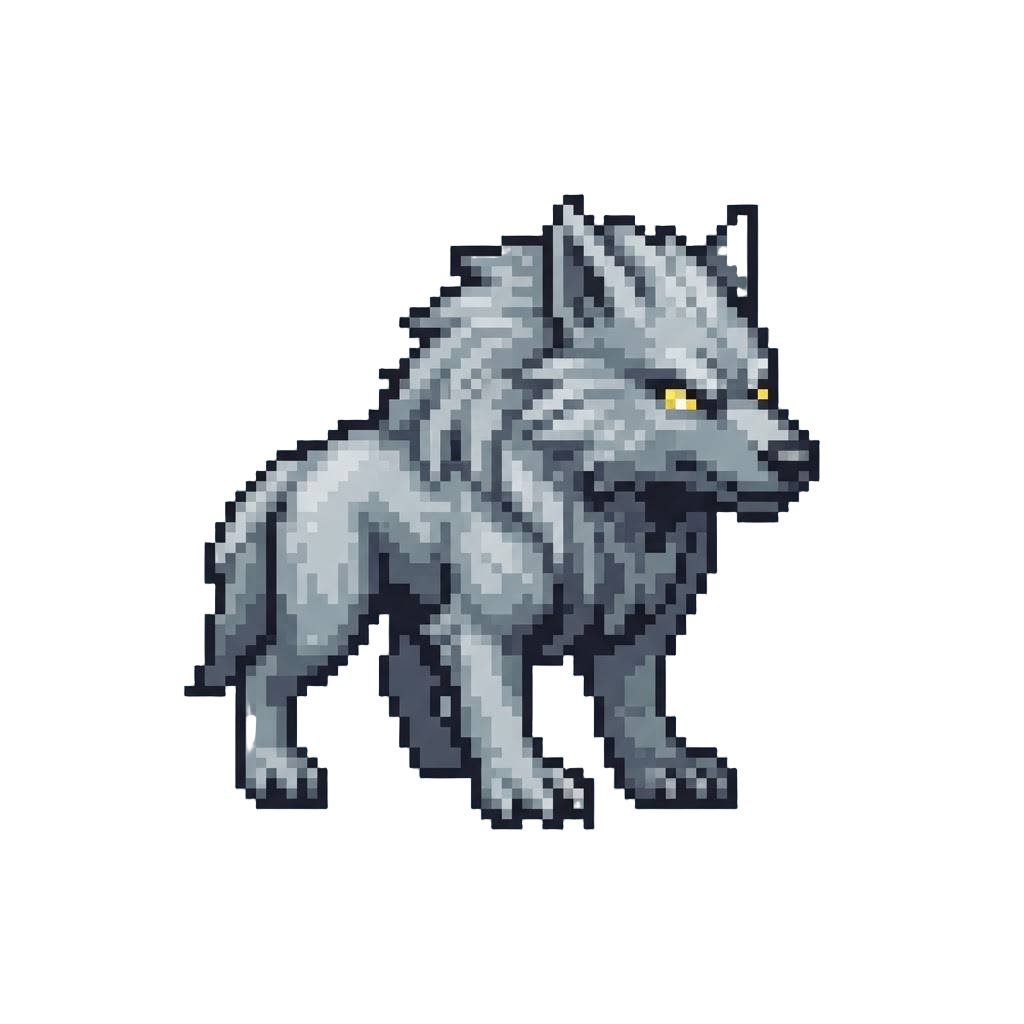 A Magnificent Silver-furred Alpha Werewolf with Piercing Glowing Eyes