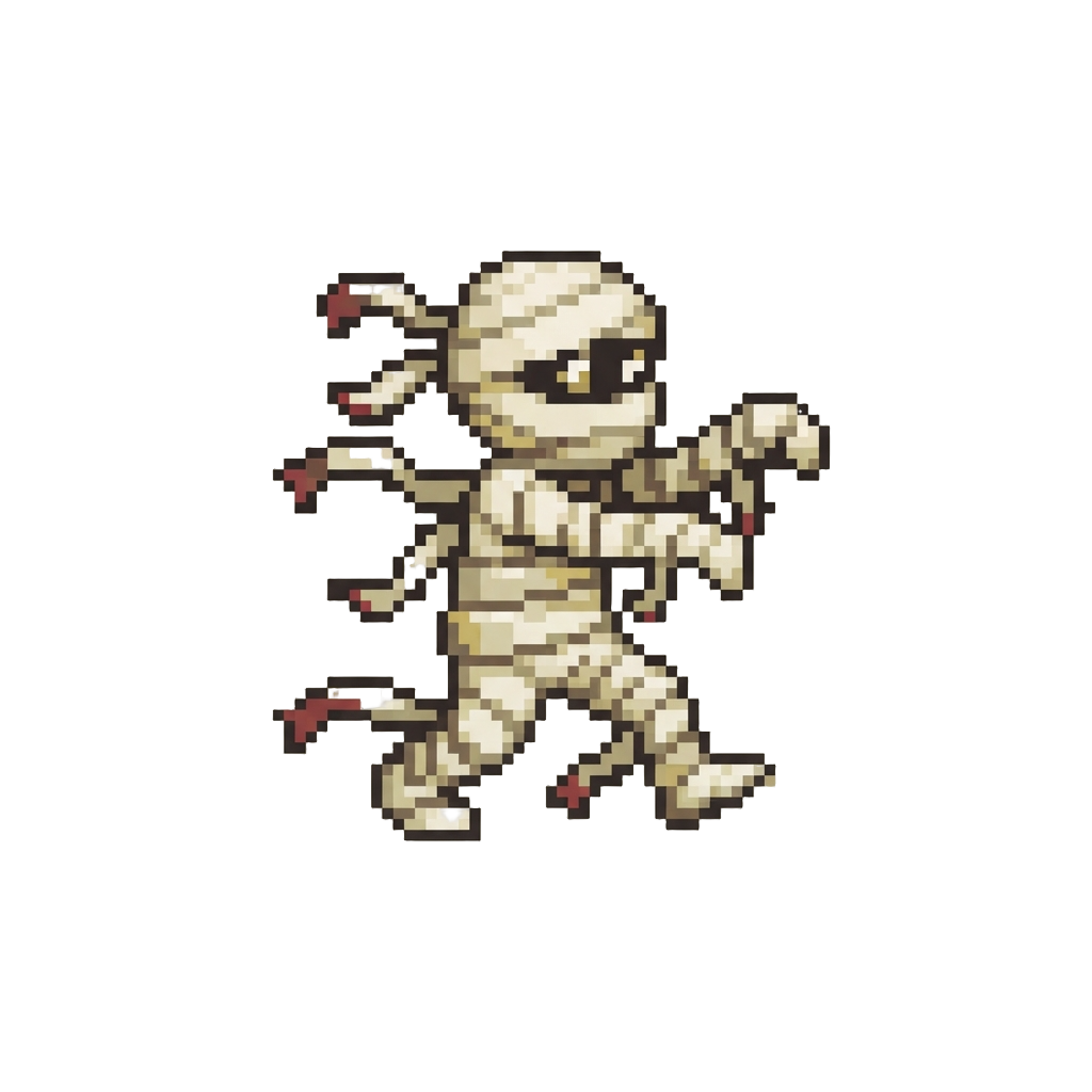 A Goofy Mummy Shuffle with Fluttering Bandage Ribbons