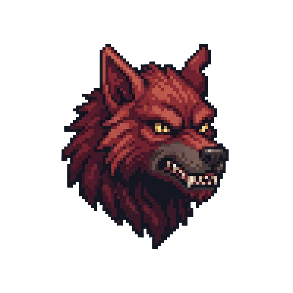 A Fearsome Crimson-tinted Bloodhound Werewolf with Notched Pointed Ears