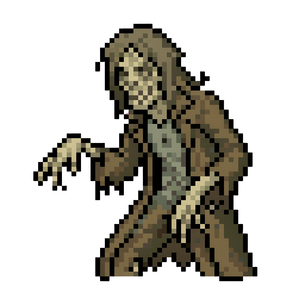 A Ragged Tattered-trenchcoat Zombie Reaching with Bony Fingers