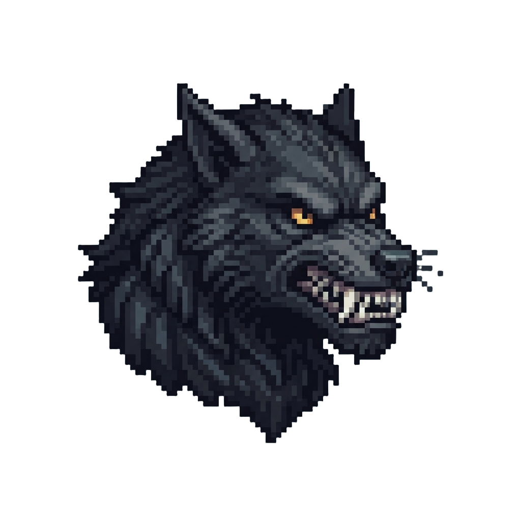 A Hulking Obsidian-black Dire Werewolf Baring Razor-sharp Curved Fangs