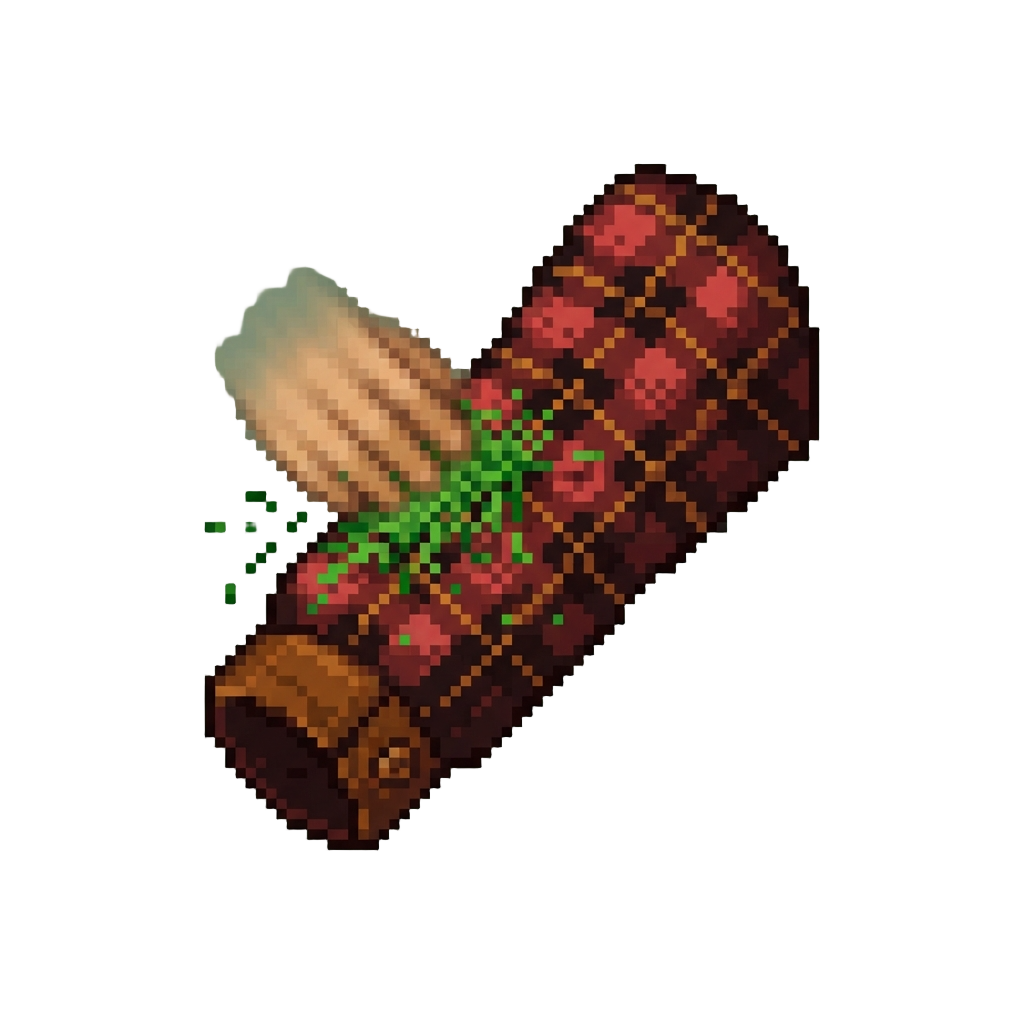 A Sturdy Red-and-black Plaid Lumberjack Hero Dusting Fresh Pine Needles From Their Sleeve
