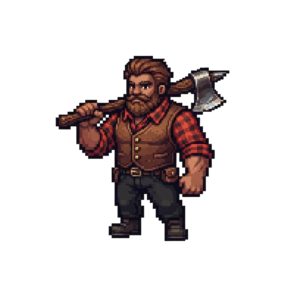 A Broad-shouldered Muscular Lumberjack Hero Casually Resting an Antique Polished Axe on One Shoulder