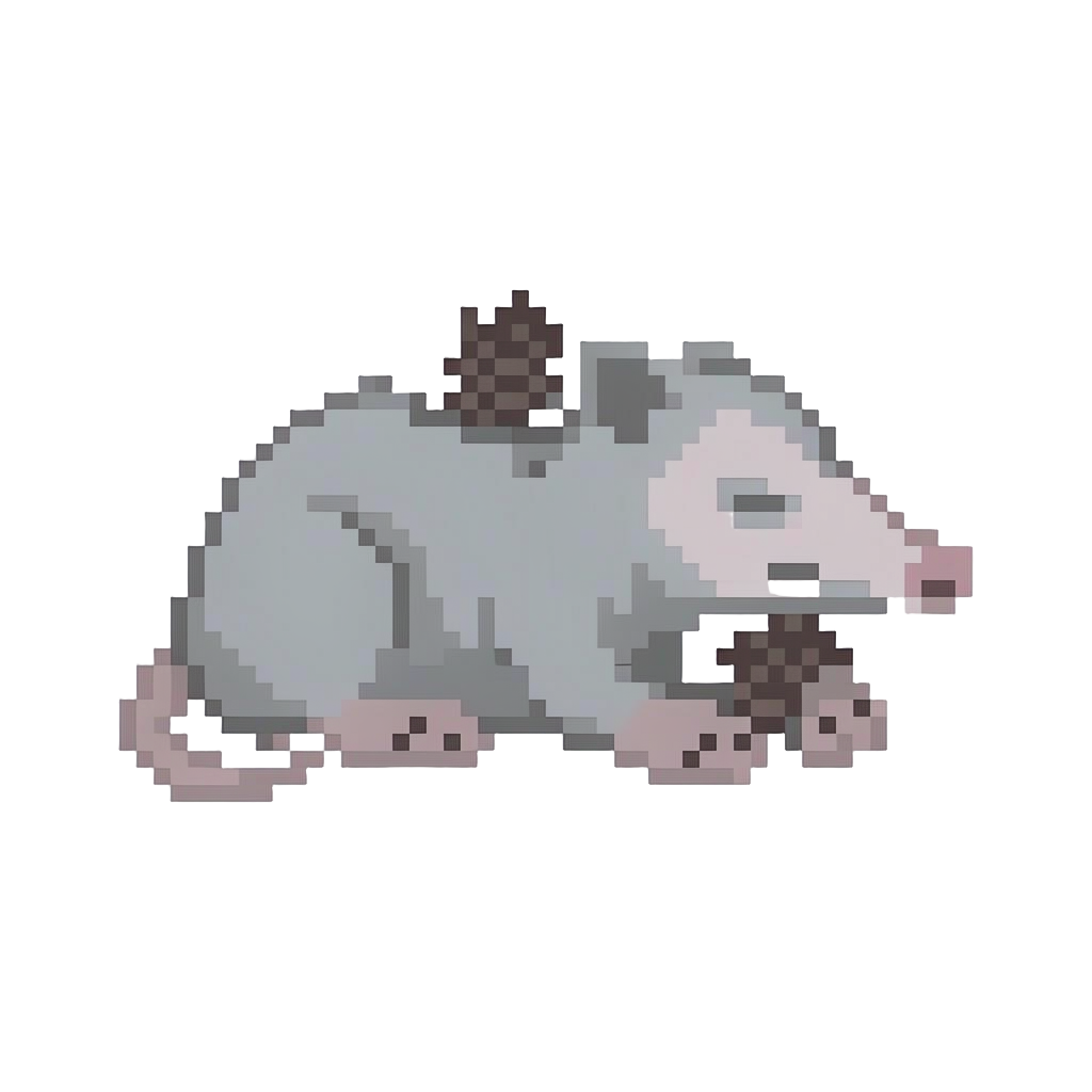 A Sleepy Opossum Carrying a Tiny Pinecone