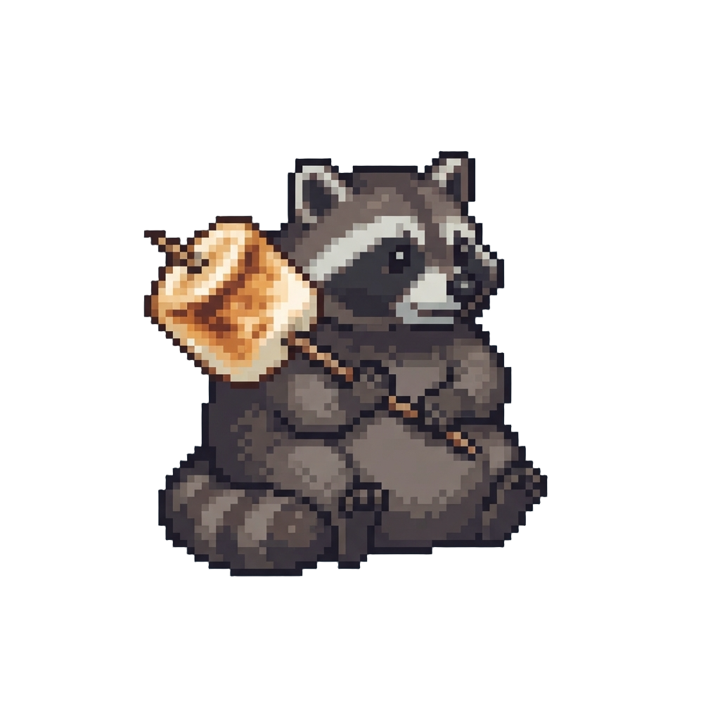 A Chubby Raccoon Clutching a Toasted Marshmallow