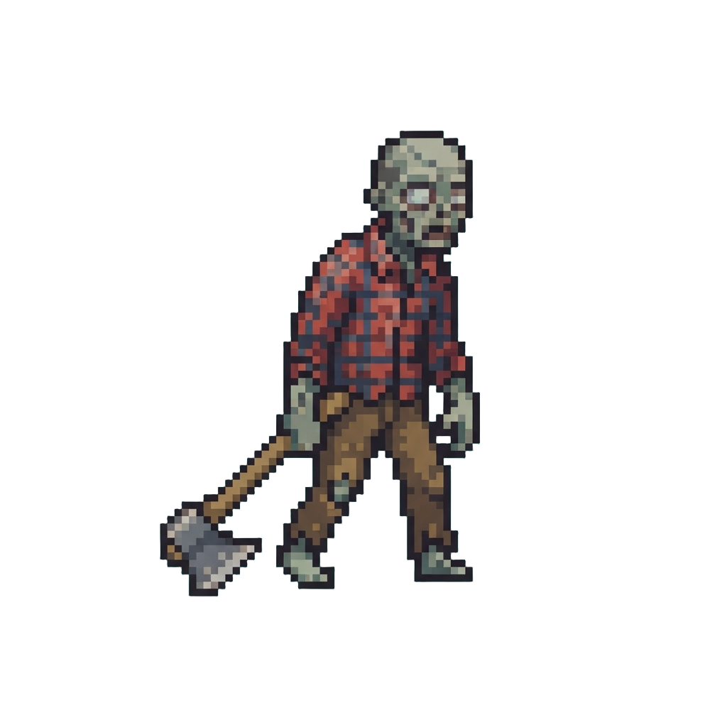 A Flannel-clad Lumberjack Zombie Dragging a Dull Woodcutter Axe