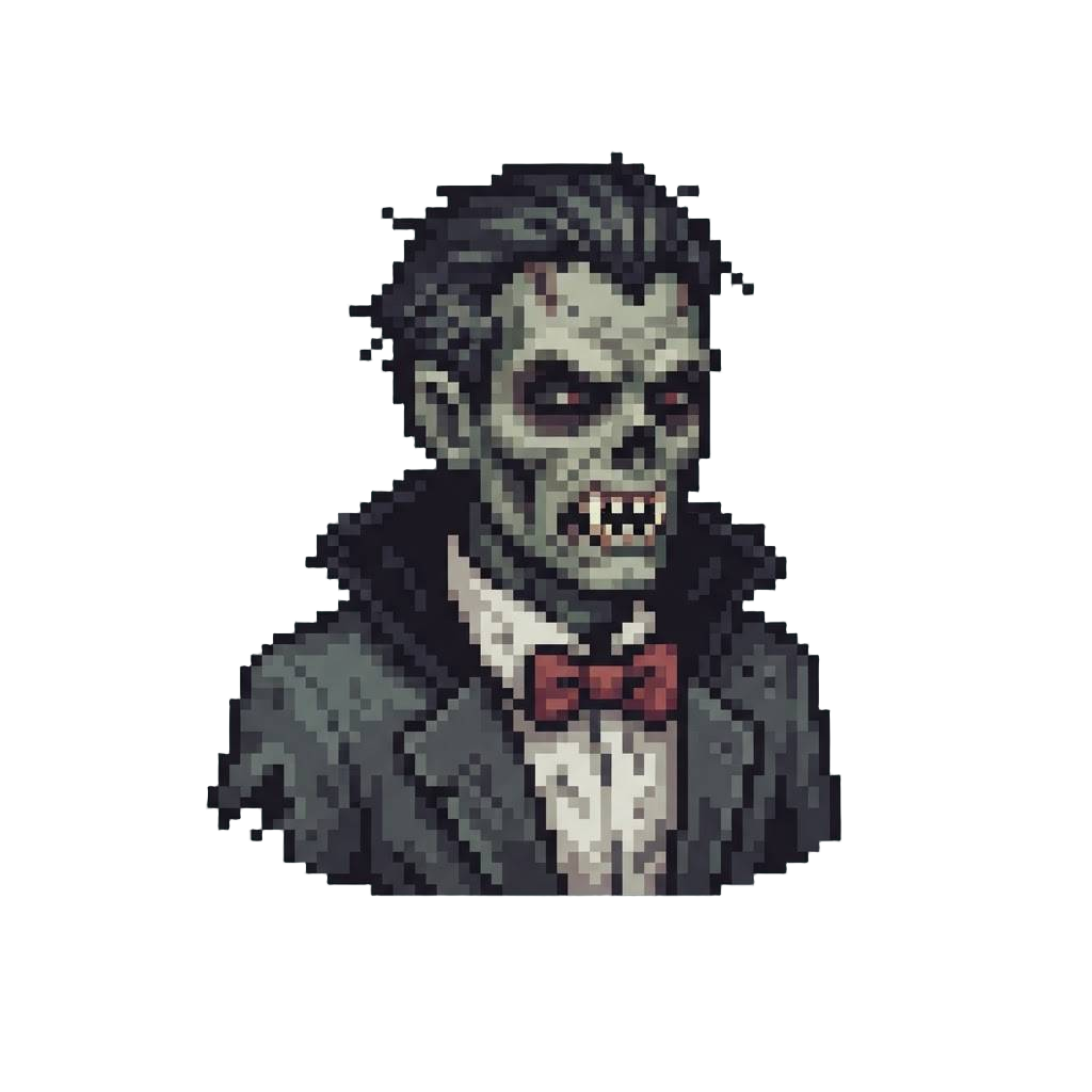 A Vintage Tuxedo-wearing Vampire Zombie Baring Sharp Jagged Fangs