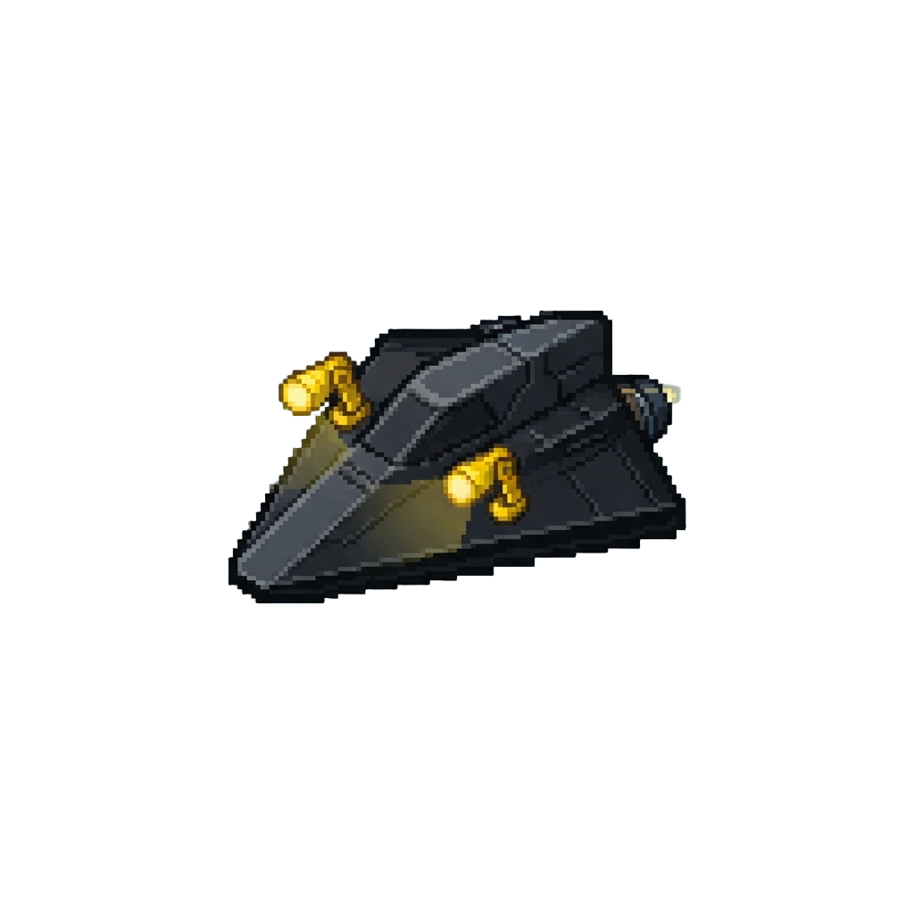 A Triangular Black-stealth Craft with Rotating Golden Spotlights