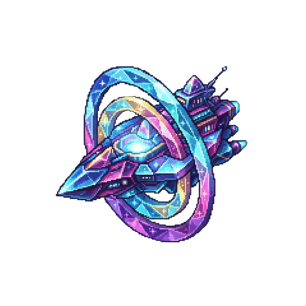 A Glowing Crystalline Mothership Spinning with Kaleidoscopic Geometric Rings