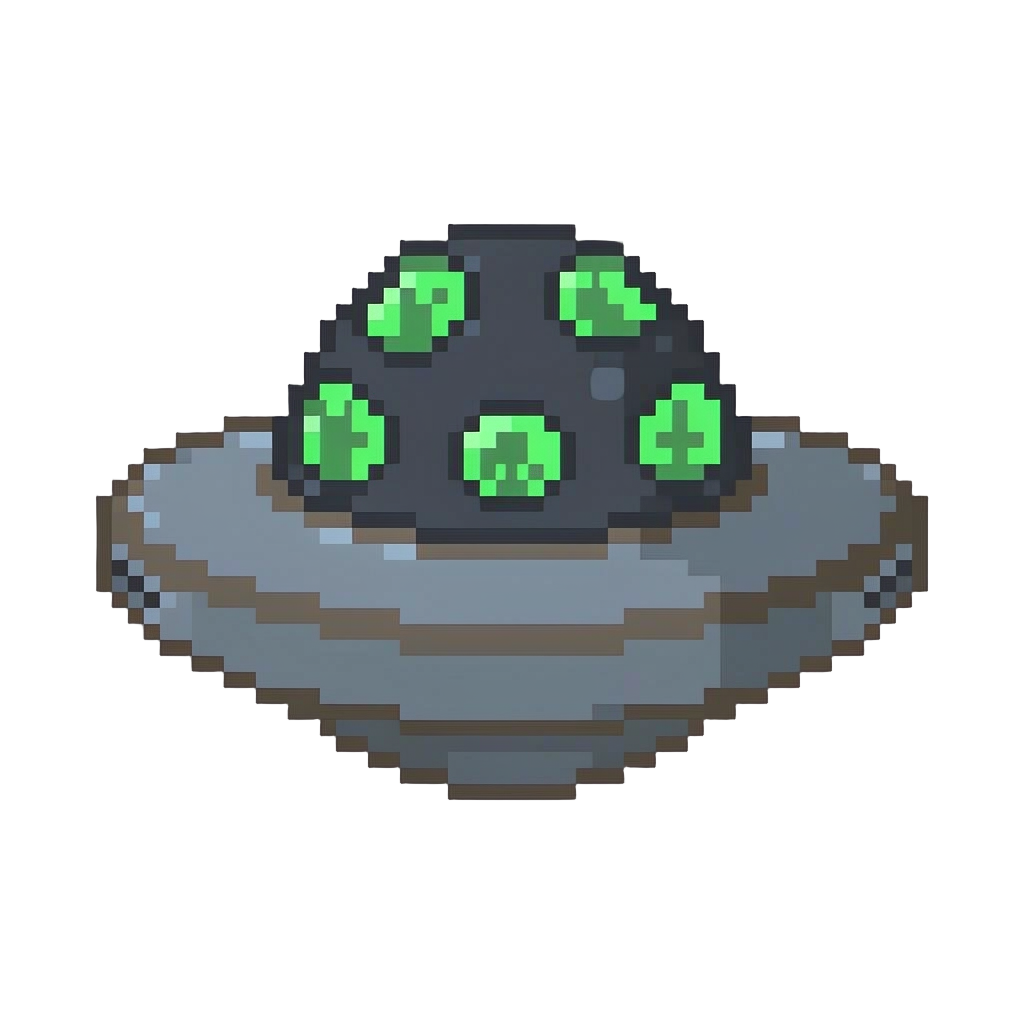 A Domed Saucer with Glowing Green Portholes and Tiny Alien Silhouettes