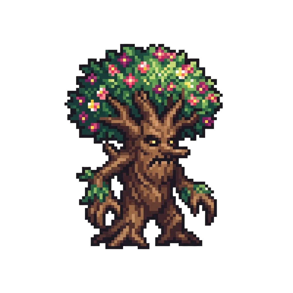 A Full-grown Treant with a Blooming Floral Canopy