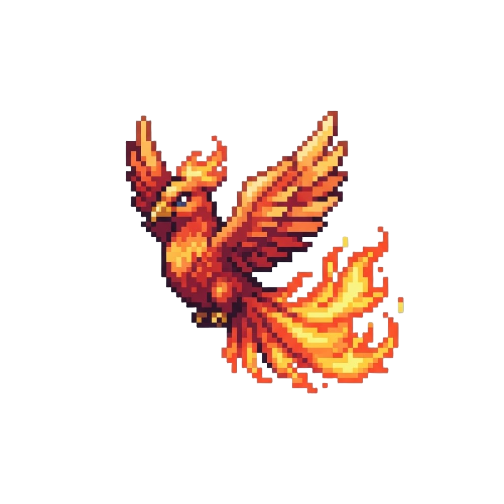 A Glowing Adult Phoenix with Soaring Flaming Tail Feathers