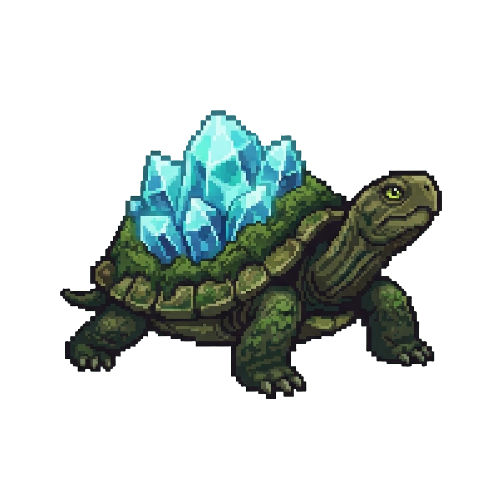 An Ancient Moss-backed Turtle with a Giant Glowing Crystal Shell