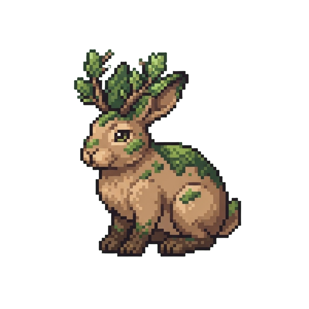 A Noble Mossy Forest Hare with Leaf Antlers