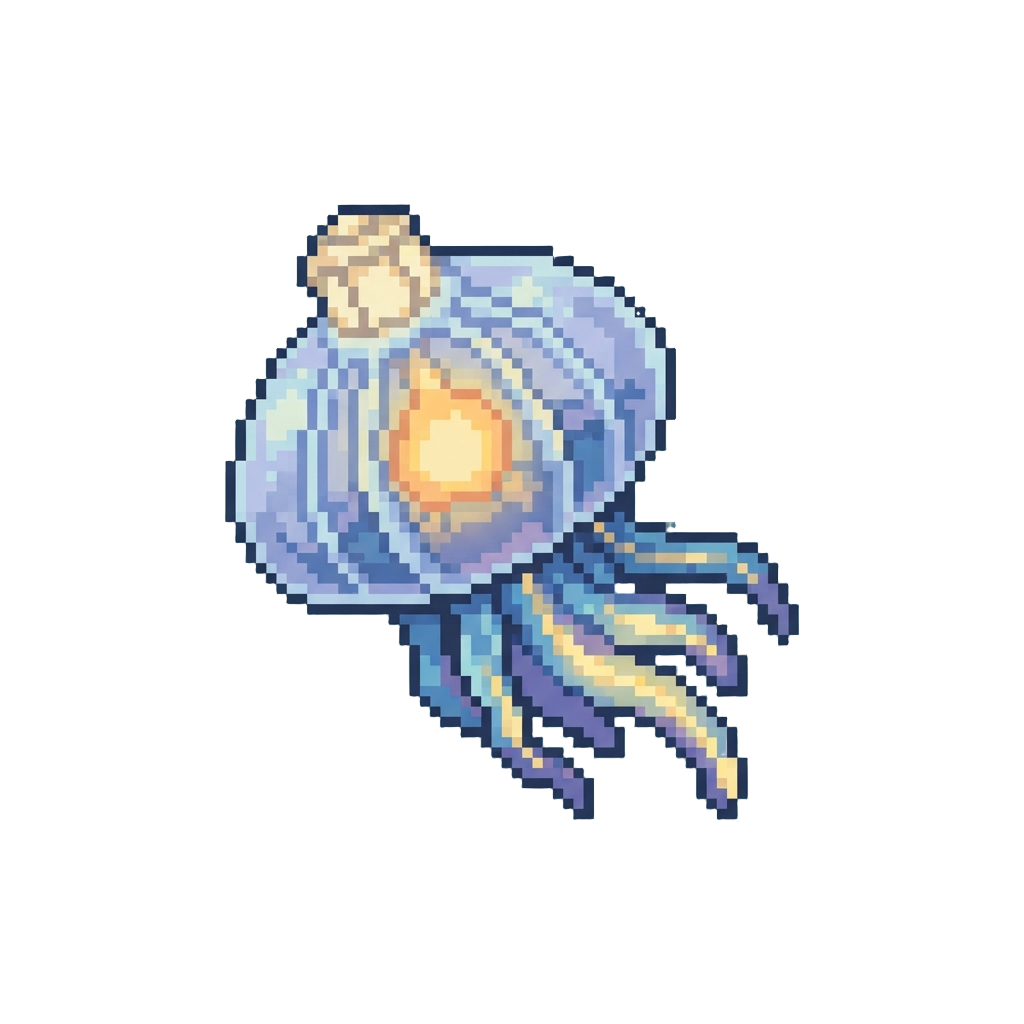 A Giant Floating Lantern Jellyfish Emitting Amber Light