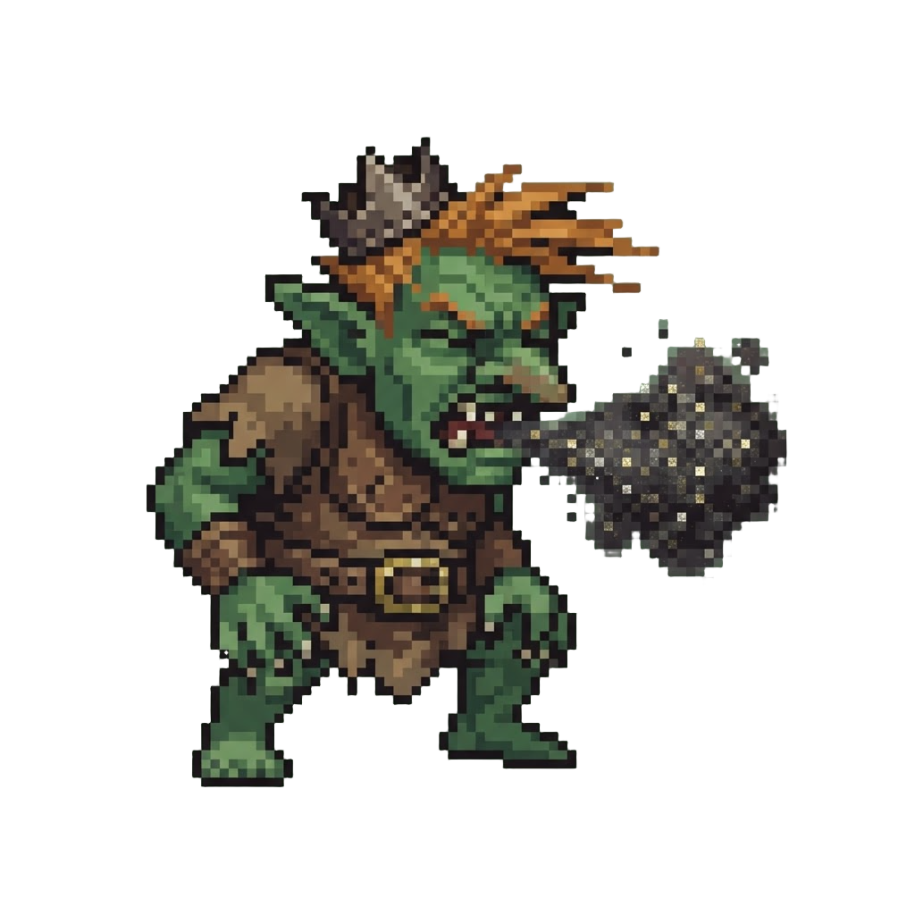 A Hulking Sneezing Goblin Lord Shooting Glittery Soot