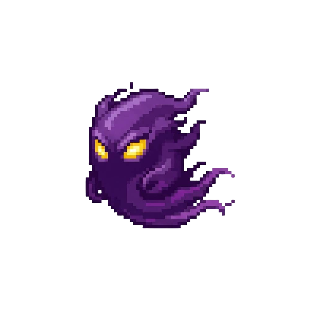 A Misty Purple Shadow with Gold Glowing Eyes