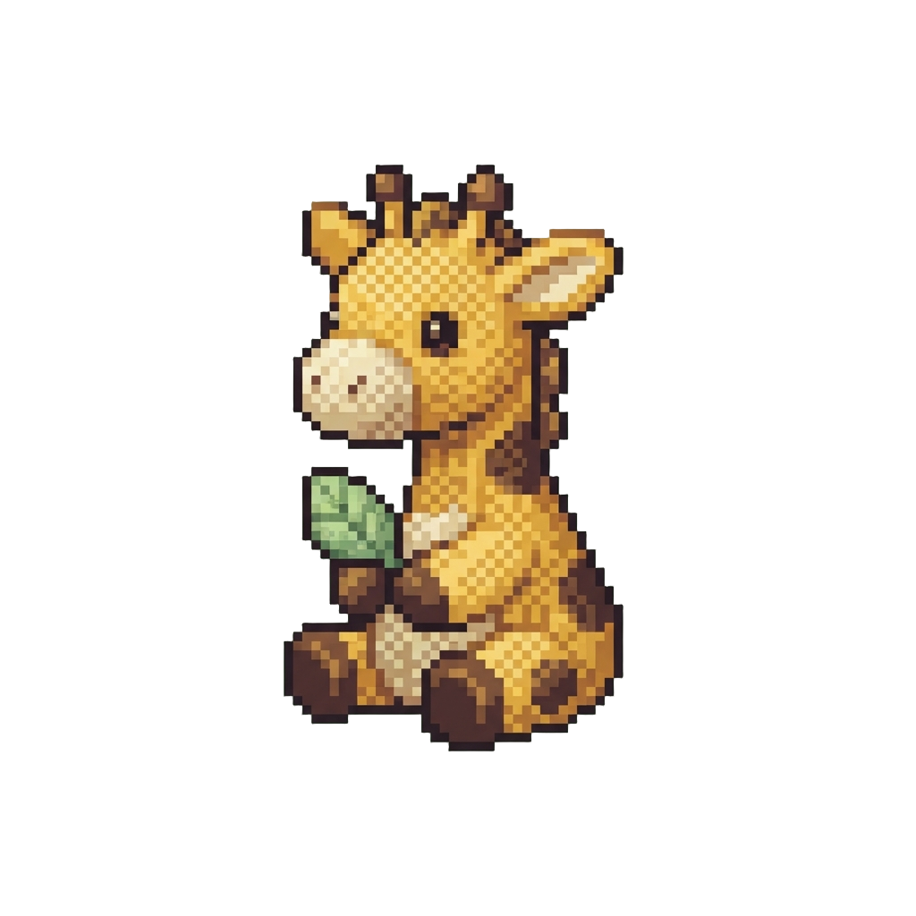A Soft Knitted Baby Giraffe Holding a Tiny Plush Leaf