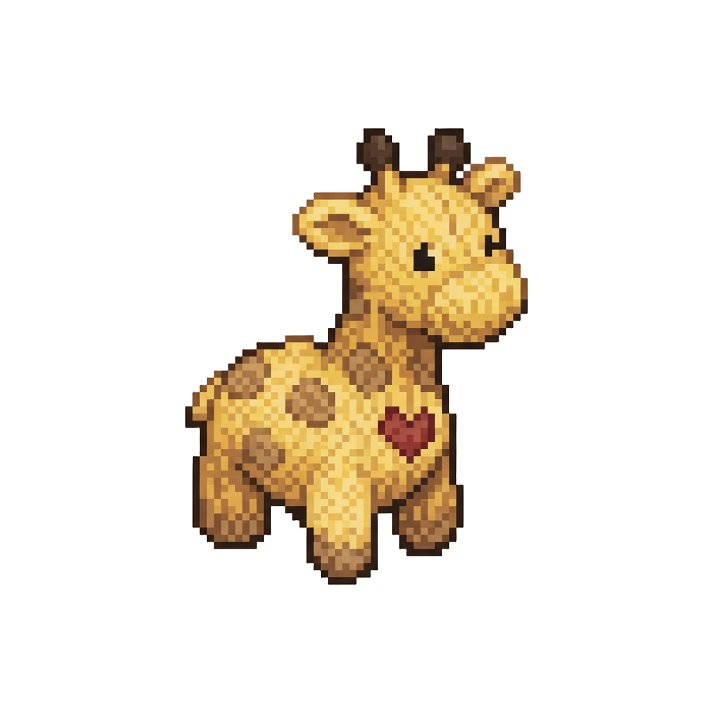 A Sweet Knitted Baby Giraffe with a Tiny Heart Emblem