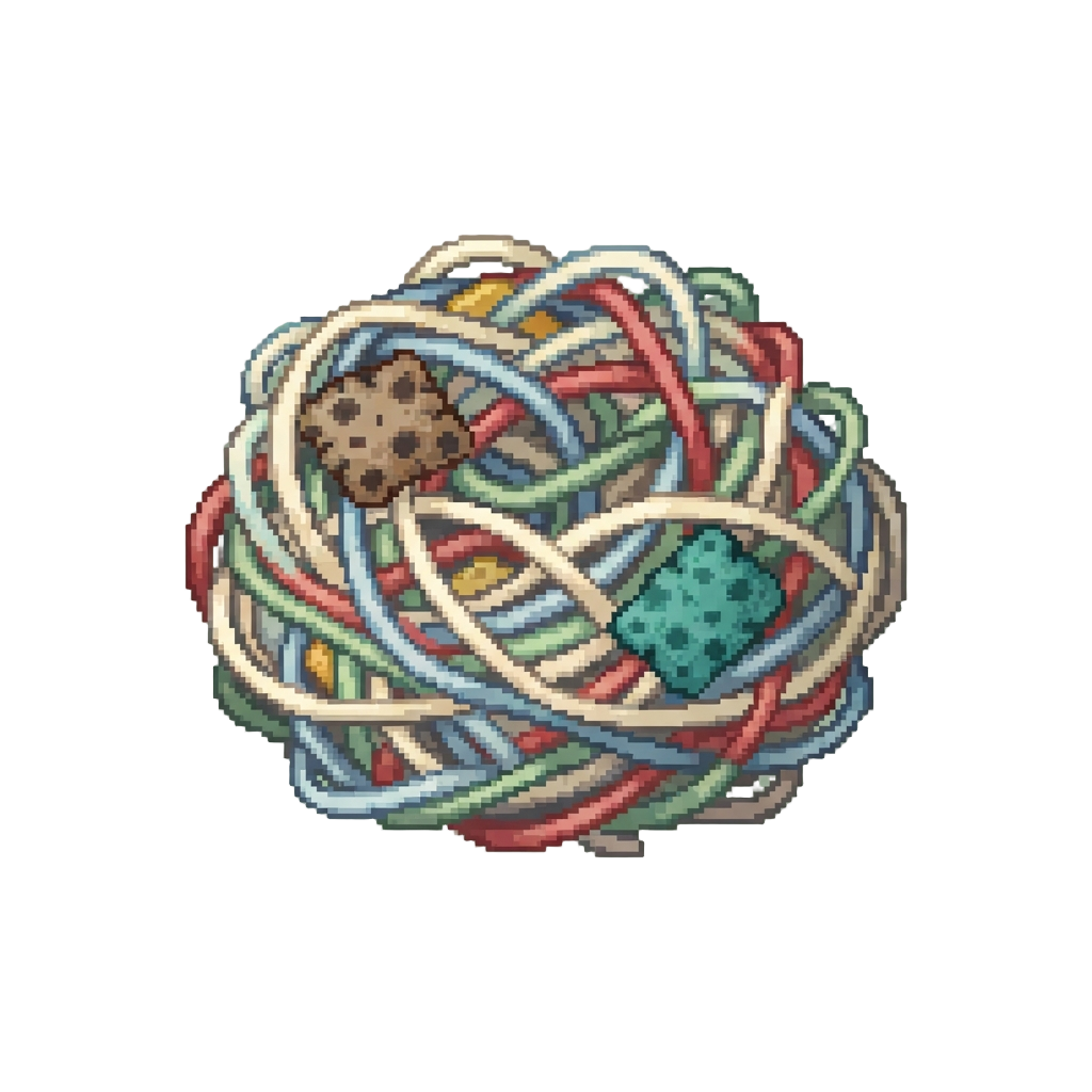 A Chaotic Yarn Nest with Spotted Felt Patches