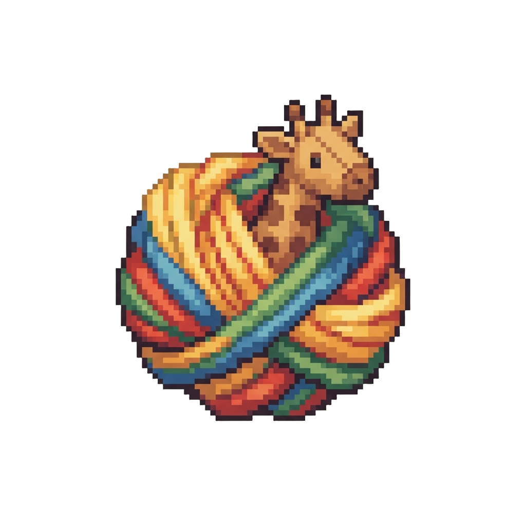 A Knot of Colorful Wool with a Lone Tiny Stuffed Giraffe Head