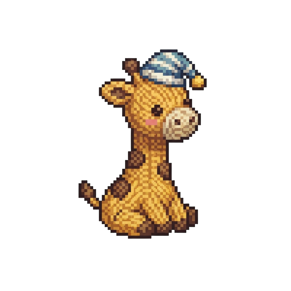 A Yarn Baby Giraffe with a Tiny Sleeping Cap