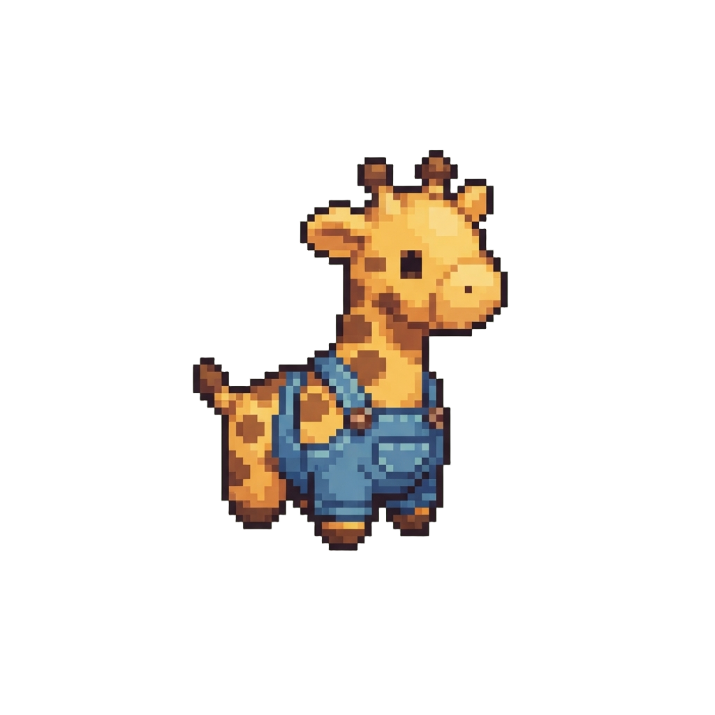 A Fluffy Baby Giraffe Plushie with Tiny Blue Overalls