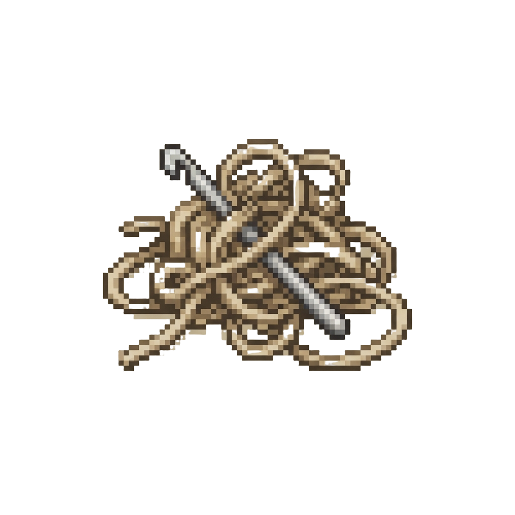 An Unraveled Pile of Thread with a Tiny Crotchet Hook Caught Inside
