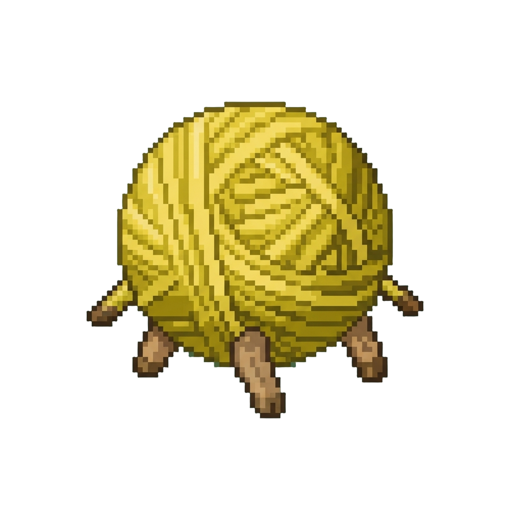 A Tangled Ball of Yellow Yarn with Tiny Wooden Giraffe Legs Sticking Out