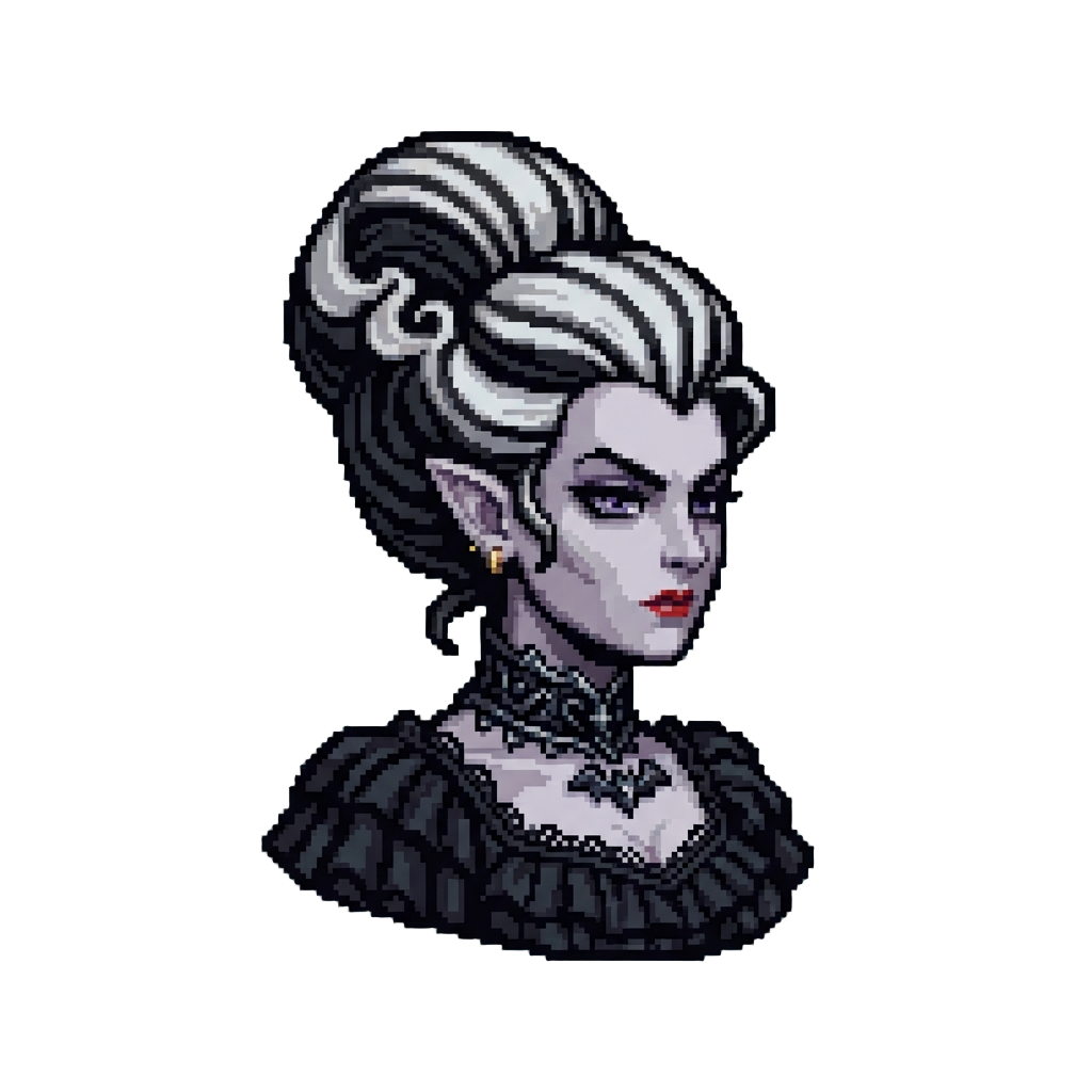 A Gothic Creature with Towering Black-and-white Beehive Hair