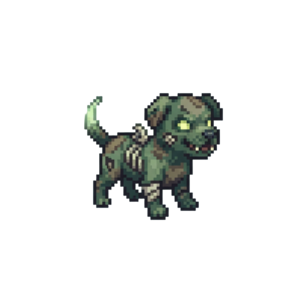 A Tiny Glowing Zombie Dog with a Tail Wag