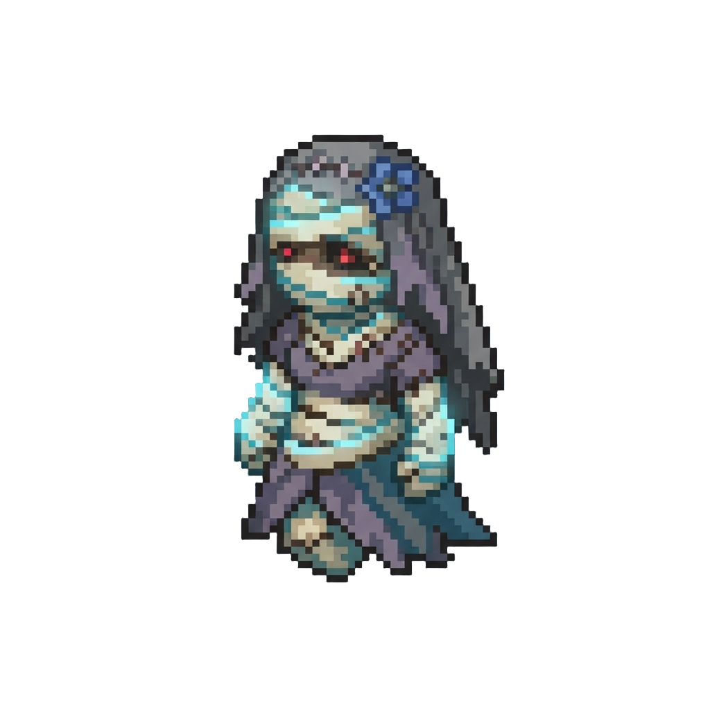 A Sleek Stitched Bride Creature Wrapped in Glowing Bandages
