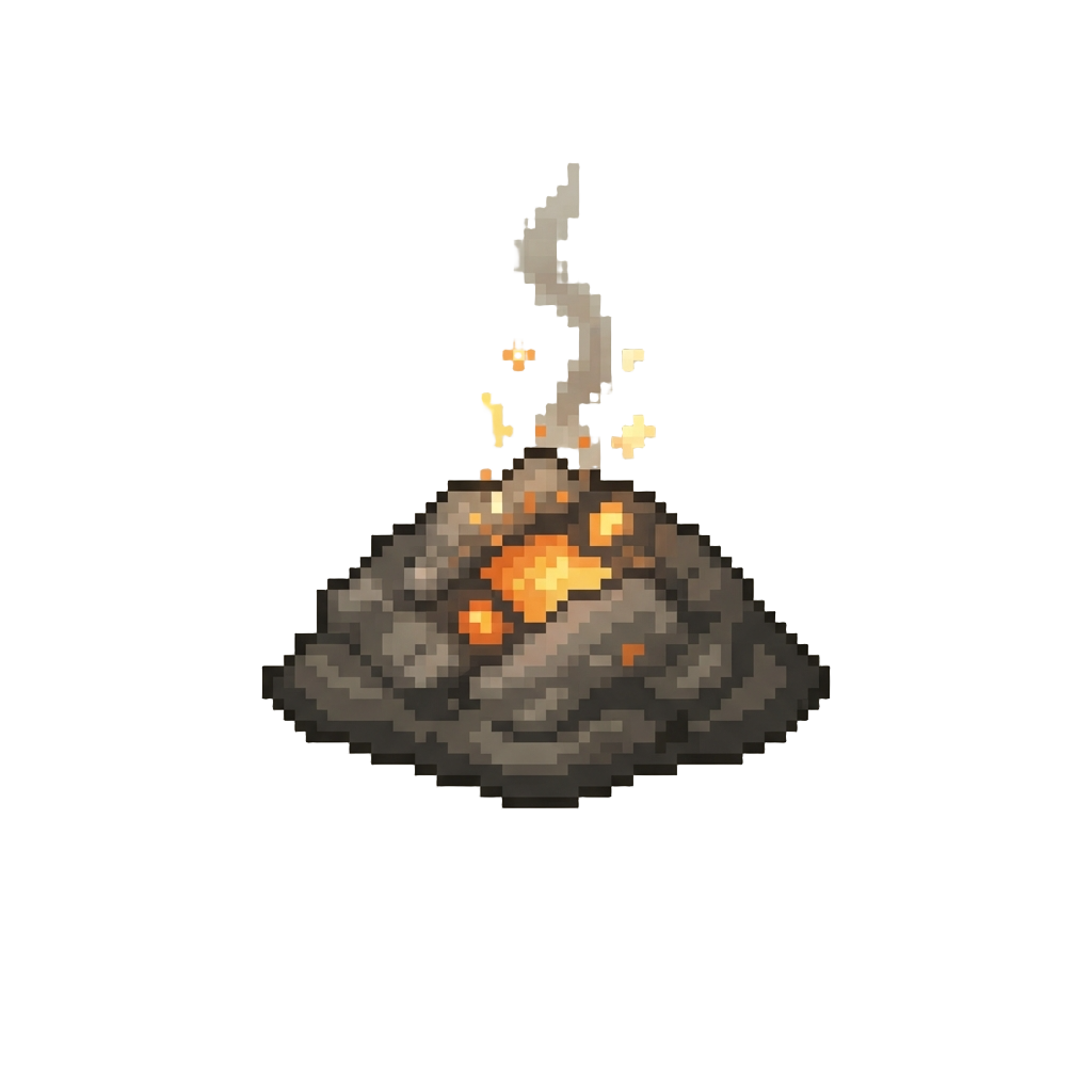 A Squishy Tiny Smoking Pile of Ash and Sparks