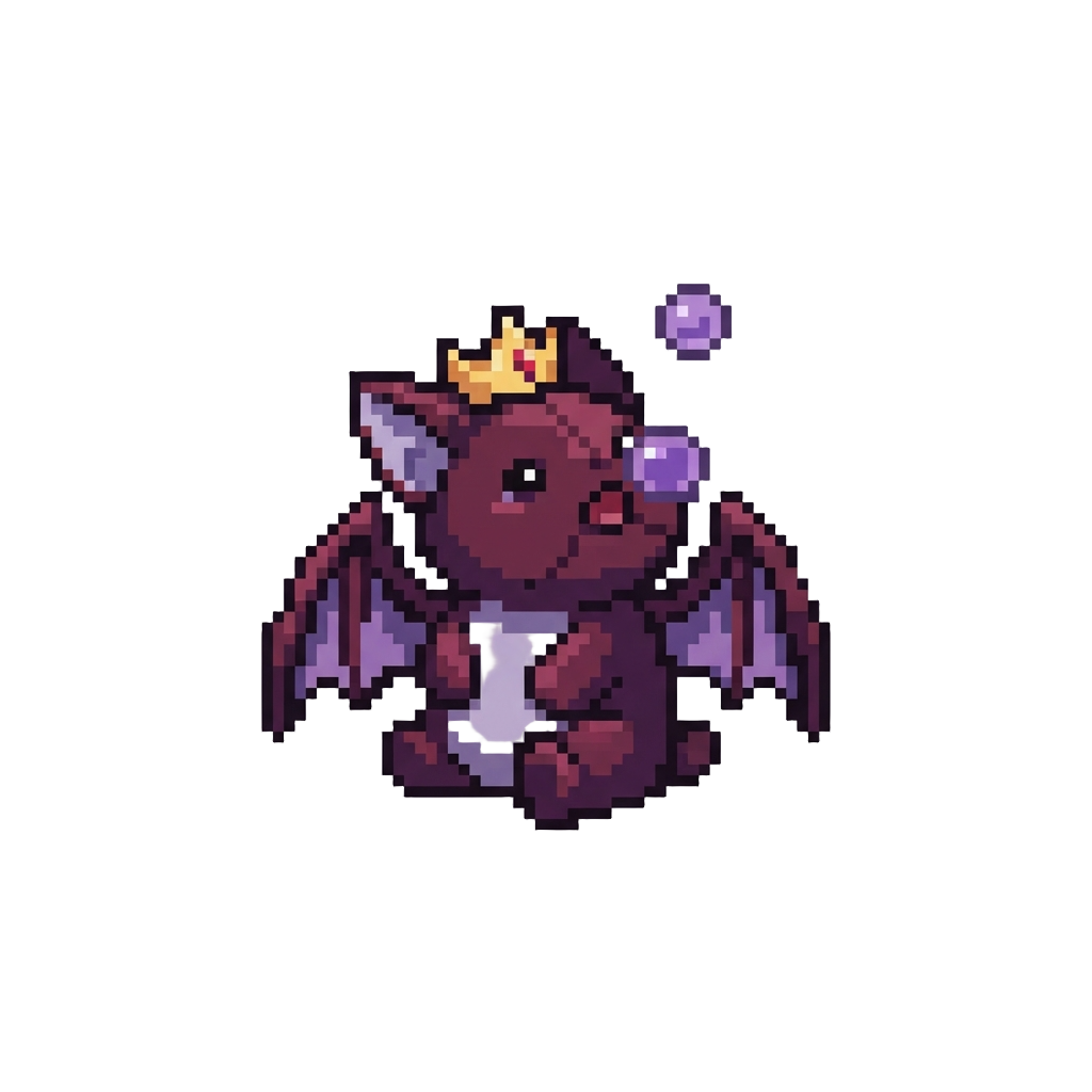 A Plush Crowned Vampire Bat the Size of a Teacup That Hiccups Tiny Harmless Purple Bubbles