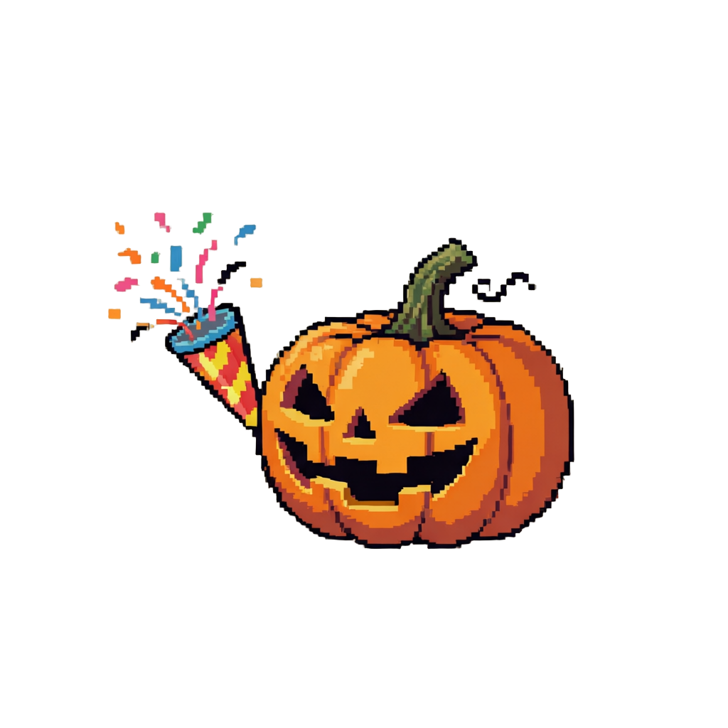 A Stubby Miniature Jack-o'-lantern Golem That Shoots a Single Popping Party Noisemaker